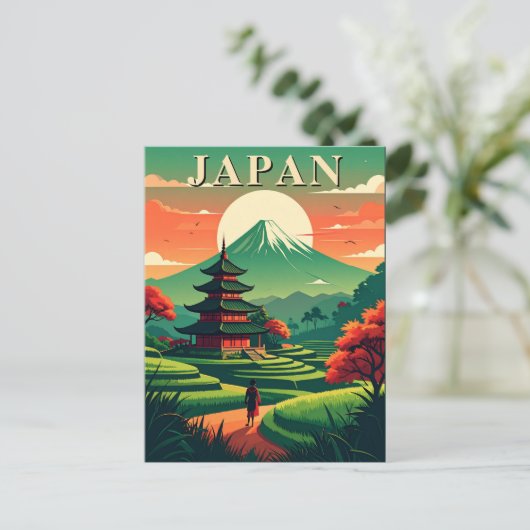 Japan Retro Travel Pagoda and Mount Fuji Briefkaart (Staand voorkant)