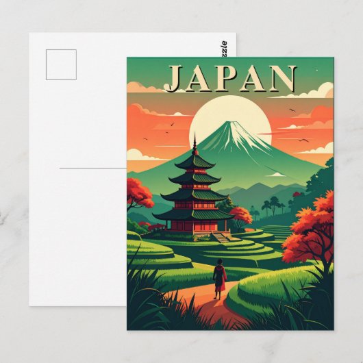 Japan Retro Travel Pagoda and Mount Fuji Briefkaart (Voorkant / Achterkant)