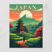 Japan Retro Travel Pagoda and Mount Fuji Briefkaart (Voorkant)