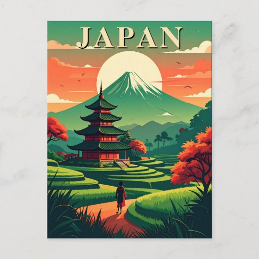 Japan Retro Travel Pagoda and Mount Fuji Briefkaart (Voorkant)