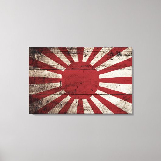Japan Rising Sun vlag op Old Wood Grain Canvas Afdruk (Voorkant)