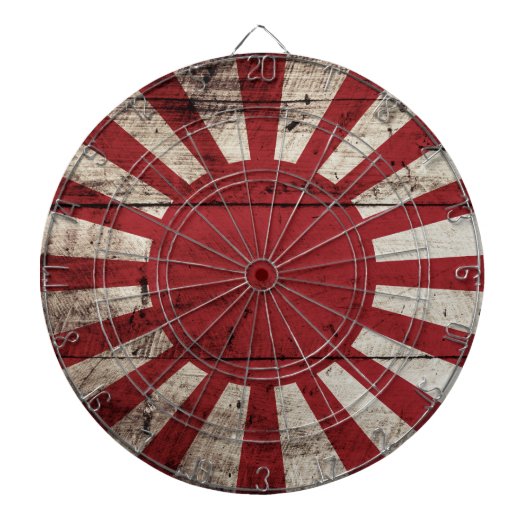 Japan Rising Sun vlag op Old Wood Grain Dartbord (Voorkant)