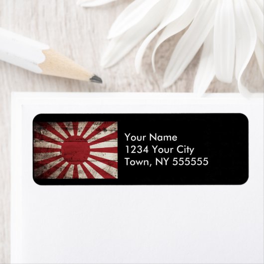 Japan Rising Sun vlag op Old Wood Grain Etiket (Insitu)