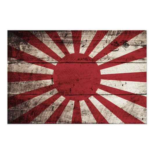 Japan Rising Sun vlag op Old Wood Grain Foto Afdruk (Voorkant)