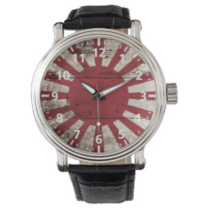 Japan Rising Sun vlag op Old Wood Grain Horloge