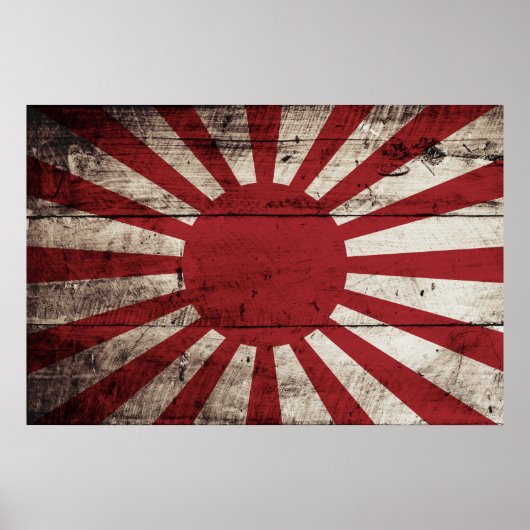 Japan Rising Sun vlag op Old Wood Grain Poster (Voorkant)