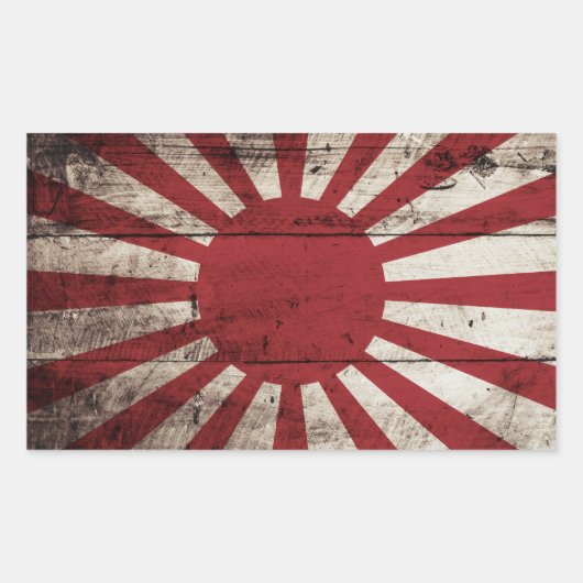 Japan Rising Sun vlag op Old Wood Grain Rechthoekige Sticker (Voorkant)