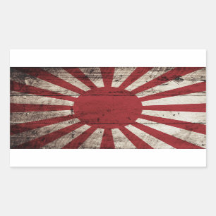 Japan Rising Sun vlag op Old Wood Grain Rechthoekige Sticker