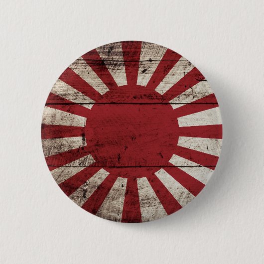 Japan Rising Sun vlag op Old Wood Grain Ronde Button 5,7 Cm (Voorkant)
