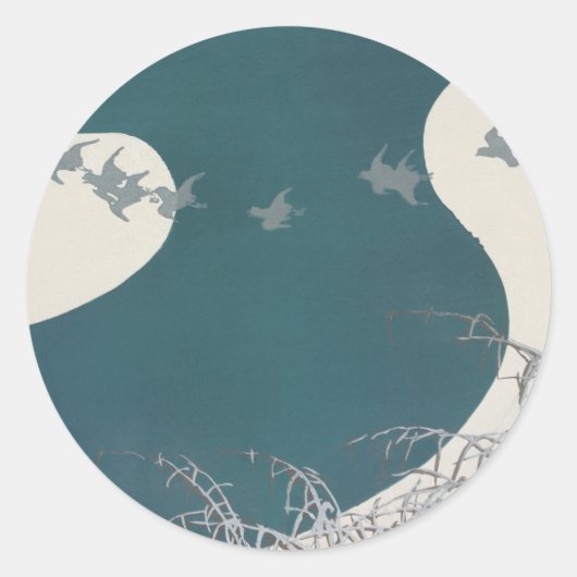 japan rivierlandschap traditionele  vogels na ronde sticker (Voorkant)