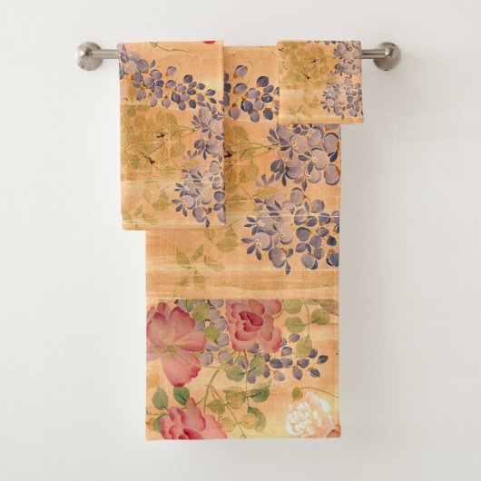 Japan Roos Wisteria Flowers Scroll Bath Towel Set Bad Handdoek (Insitu)