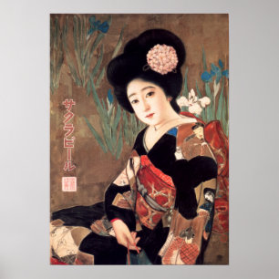 JAPAN SAKURA BEER Vrouwen in Kimono Oud Adverteren Poster