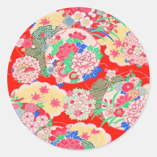 Japan, Sakura, Kimono, Origami, Chiyogami, Bloem, Ronde Sticker (Voorkant)