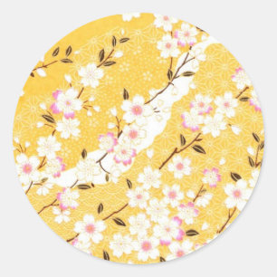 Japan, Sakura, Kimono, Origami, Chiyogami, Bloem, Ronde Sticker