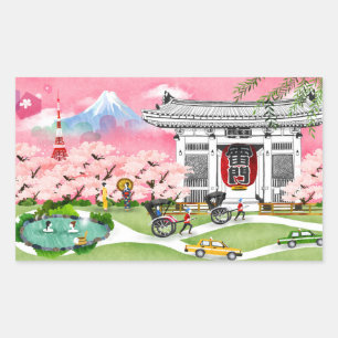 Japan Scene Rechthoekige Sticker