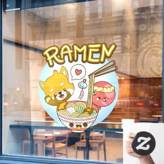 Japan Schattig Rode Panda Octopus Eet Ramen Restau Raamsticker (Cafe Raam)