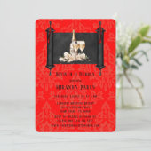 Japan Scroll Red Black Damask Brunch en Bubbly Kaart (Staand voorkant)