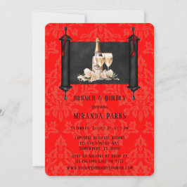 Japan Scroll Red Black Damask Brunch en Bubbly Kaart