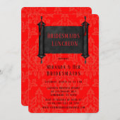 Japan Scroll Rood Zwart Damast Bruidsmeisjes Lunch Kaart (Voorkant / Achterkant)