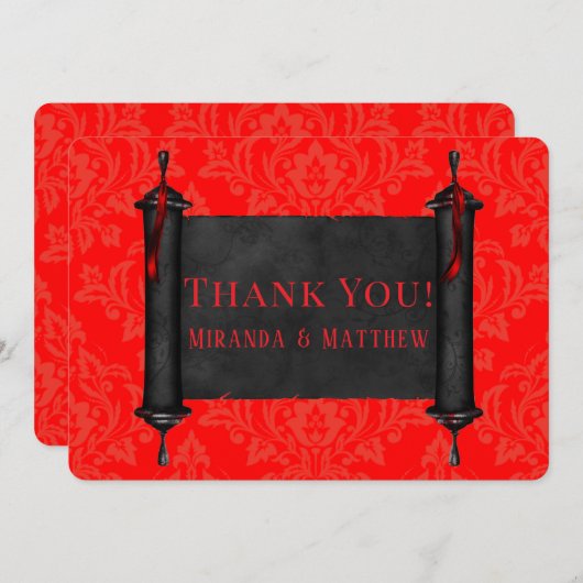 Japan Scroll Rood Zwart Damast Dank u kaarten (Voorkant / Achterkant)