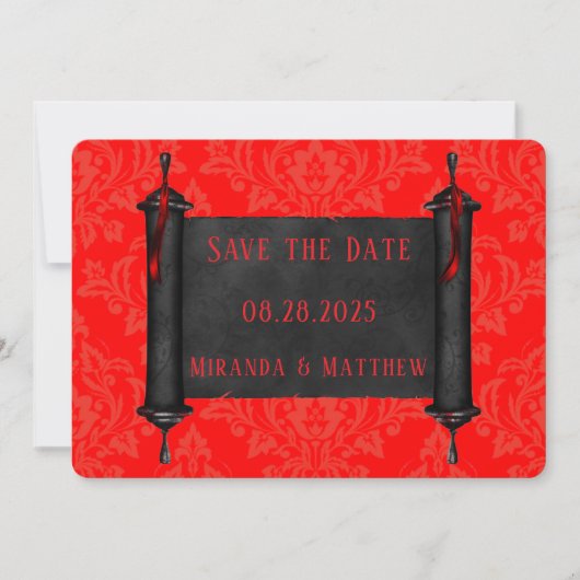 Japan Scroll Rood Zwart Damast Save The Date (Voorkant)