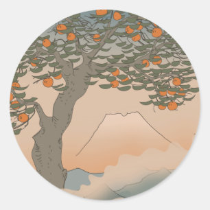 Japan Sinaasappelboom in de mist Reuzen koffiemok Ronde Sticker
