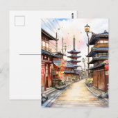 Japan straat gezellige lente waterverf briefkaart (Voorkant / Achterkant)