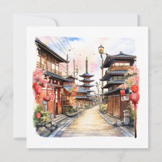 Japan straat gezellige lente waterverf kaart