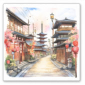 Japan straat gezellige lente waterverf sticker (Voorkant)