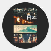 Japan Street Mountain Collage Nihon Japanese Men W Ronde Sticker (Voorkant)