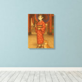 Japan Stroll – Kimono Meisje en Shiba hond Art Pri Canvas Afdruk (Insitu (Houten vloer))