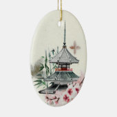 Japan Temple, Bamboe, Cherry Blossom Kerstmis Keramisch Ornament (Rechts)