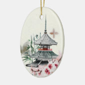 Japan Temple, Bamboe, Cherry Blossom Kerstmis Keramisch Ornament (Links)