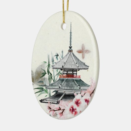 Japan Temple, Bamboe, Cherry Blossom Kerstmis Keramisch Ornament (Links)