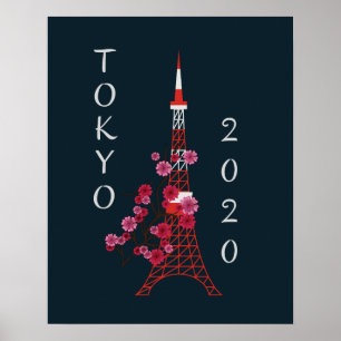 Japan Tokio 2020 Sakura & Tower Poster