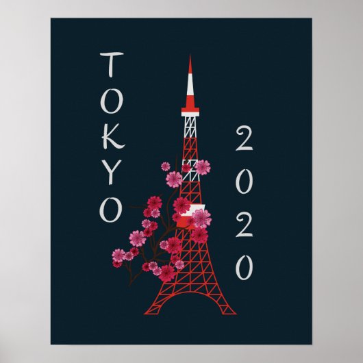 Japan Tokio 2020 Sakura & Tower Poster (Voorkant)