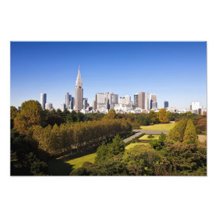 Japan. Tokio. Shinjuku District Silhouette en Foto Afdruk