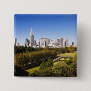 Japan. Tokio. Shinjuku District Silhouette en Vierkante Button 5,1 Cm