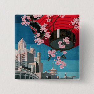 Japan Tokyo Vintage Japanse Reisposter Vierkante Button 5,1 Cm