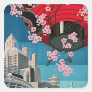 Japan Tokyo Vintage Japanse Reisposter Vierkante Sticker