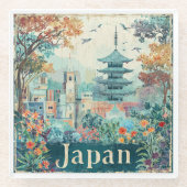 Japan travel poster glazen onderzetter (Voorkant)