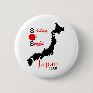 Japan: tsunami aardbeving Sendai Ronde Button 5,7 Cm