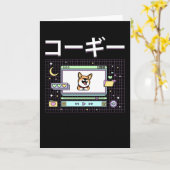 Japan Vaporwave Corgi Dog Kaart (Gele Bloem)