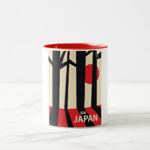 Japan vintage bos reisposter. tweekleurige koffiemok