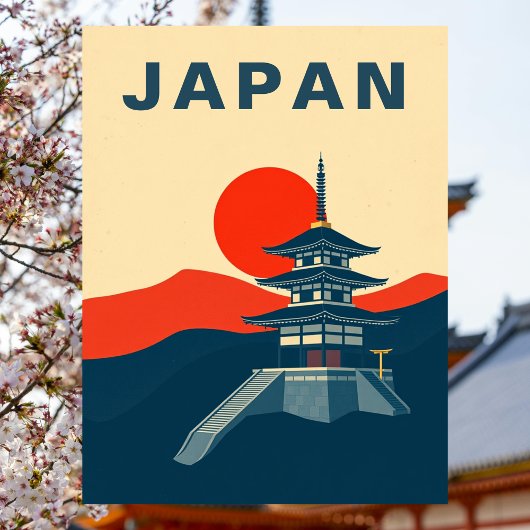 Japan Vintage Travel Art Pagoda Temple Briefkaart