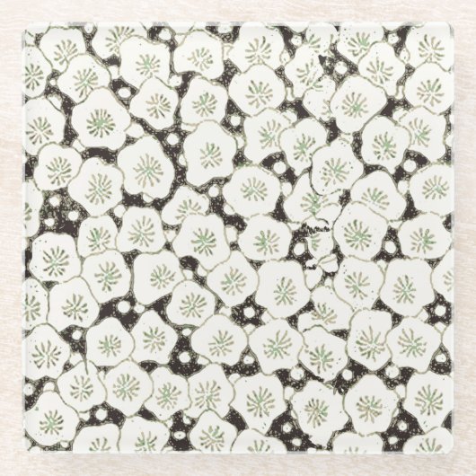 Japan Witte Bloemtuin Glazen Onderzetter (Voorkant)