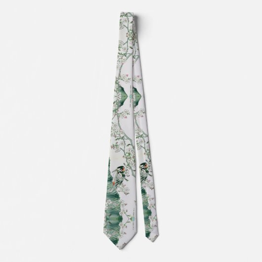 Japan Woodpecker Bird Cherry Tree Blossoms Tie Stropdas (Voorkant)