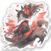 Japan Yokai Art-Fox Girls Sticker (Voorkant)