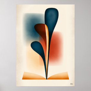 Japandi Abstracte Boekkunst met Organische Bosvorm Poster