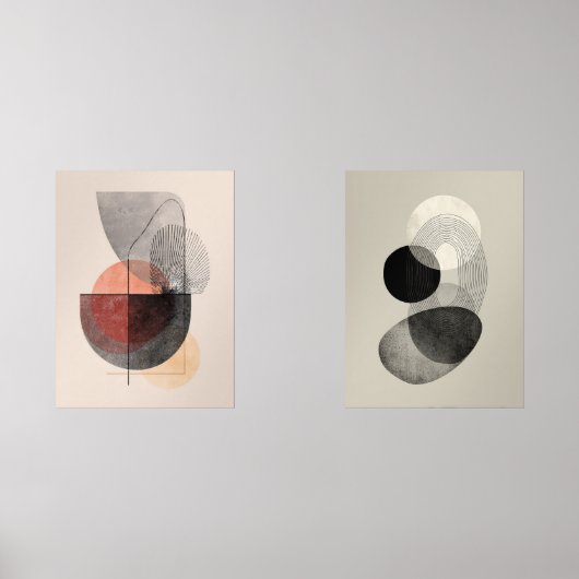 Japandi Abstracte minimalistische Neutral Wall Art Muurkunst Sets (Voorkant)